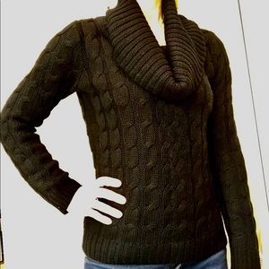 Black Cowl Neck, Cable Knit Sweater